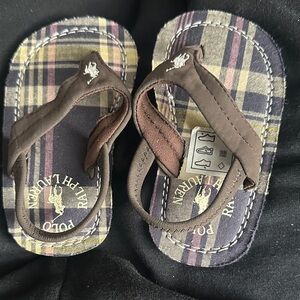 Ralph Lauren Kids Plaid Flip Flops - Brown and Blue